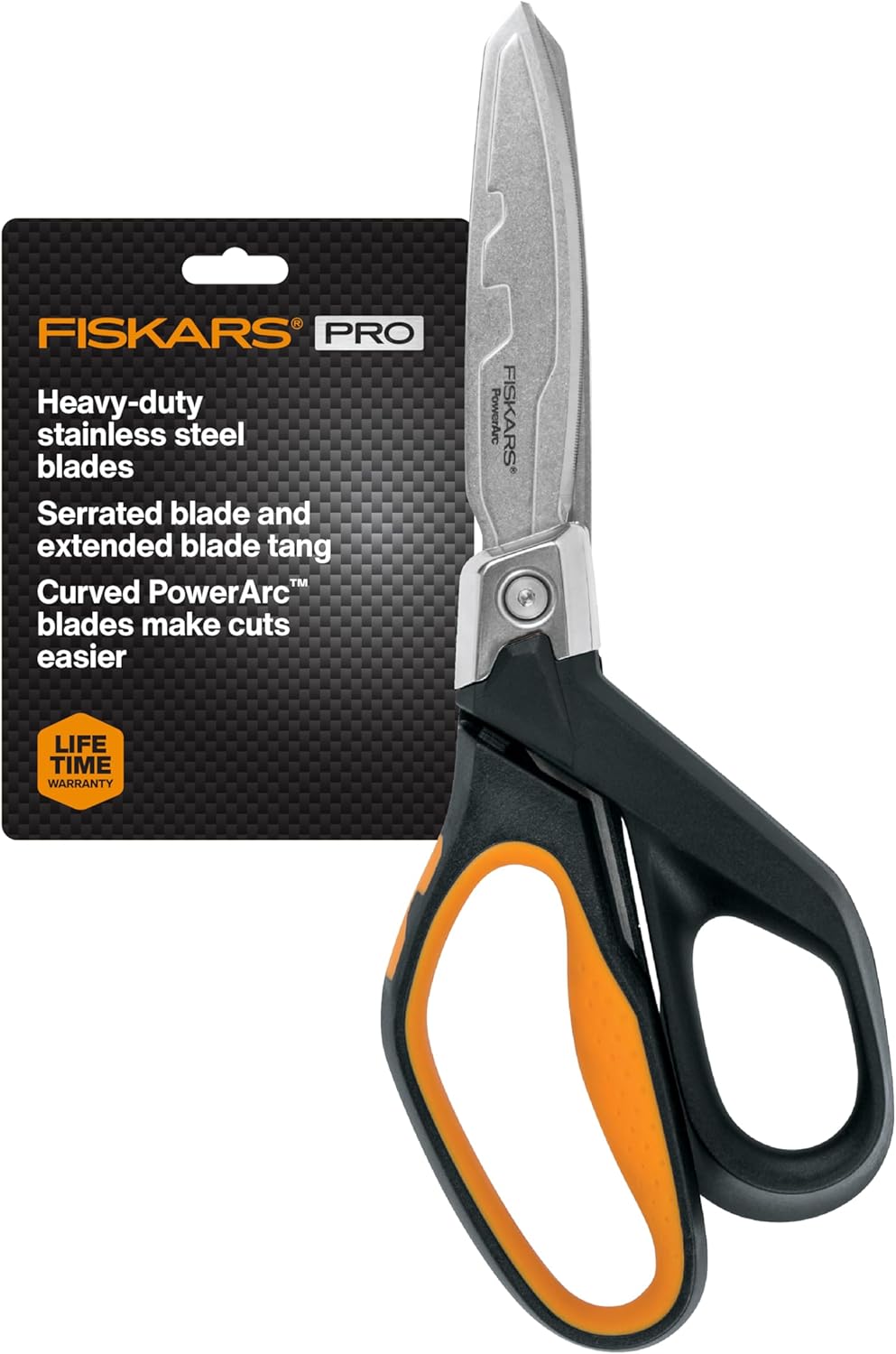 Fiskars Pro PowerArc Shop Shears. Heavy Duty Stainless Steel Scissor. Industrial Grade Tool for Building and Construction. 10 in. Orange/Black