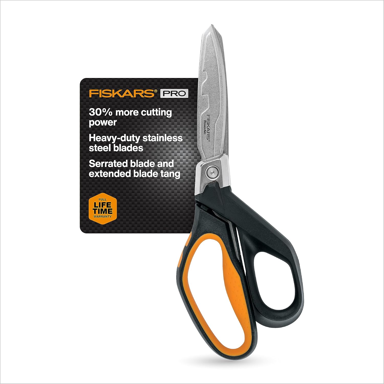 Fiskars Pro PowerArc Shop Shears. Heavy Duty Stainless Steel Scissor. Industrial Grade Tool for Building and Construction. 10 in. Orange/Black